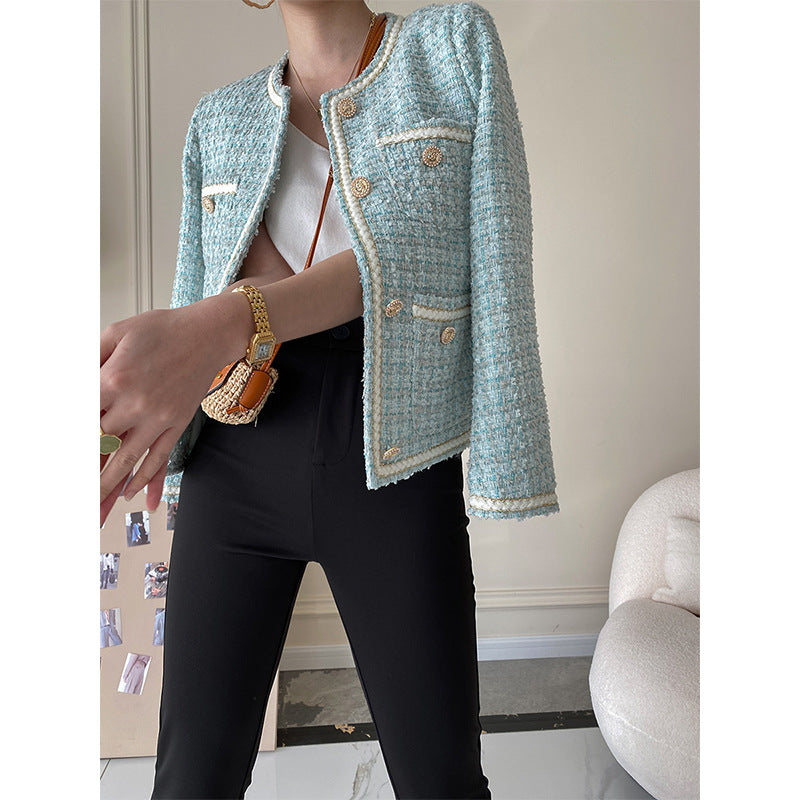 Damen Elegante Bouclé-Jacke mit Schmuckknöpfen Drune