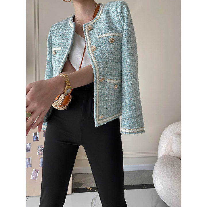 Damen Elegante Bouclé-Jacke mit Schmuckknöpfen Drune
