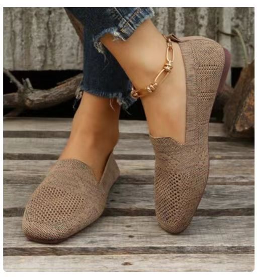 Damen Atmungsaktive Gestrickte Hineinschlüpfschuhe mit Flexibler Laufsohle Drune