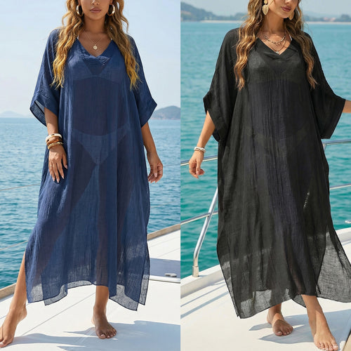 Damen luftiger Strandkaftan mit V-Ausschnitt Drune