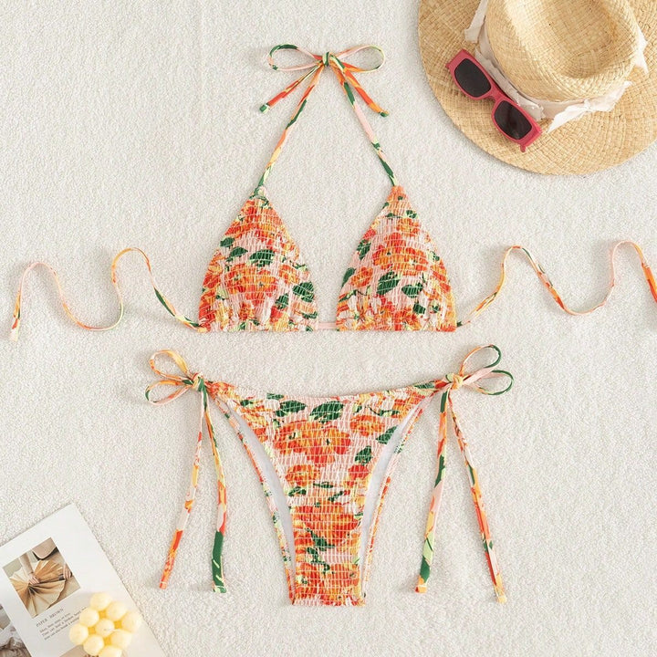 Damen Triangel-Bikini mit floralen Raffungen Drune