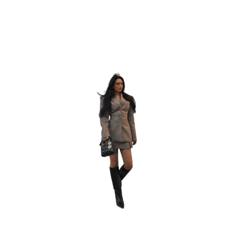 Damen Elegante Karo-Blazerjacke mit strukturiertem Design Drune