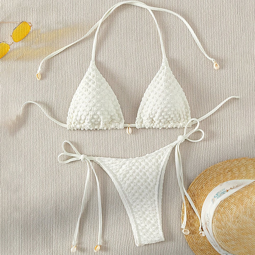 Damen Triangel-Bikini mit verstellbaren Trägern und einzigartigem Strukturmuster Drune