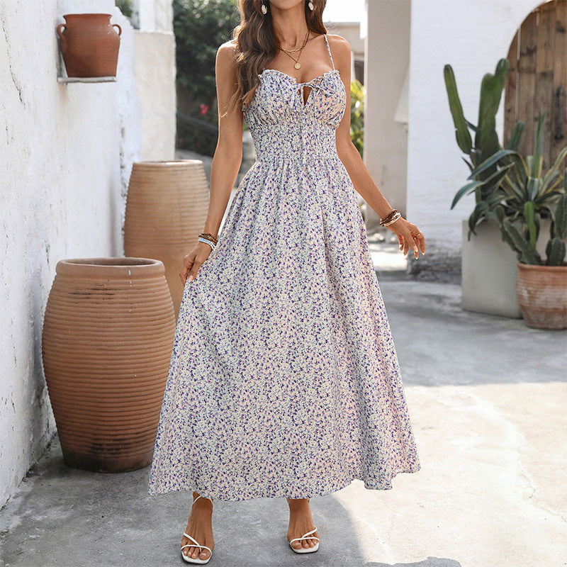 Damen Maxikleid mit floralem Design und verstellbaren Spaghettiträgern Drune