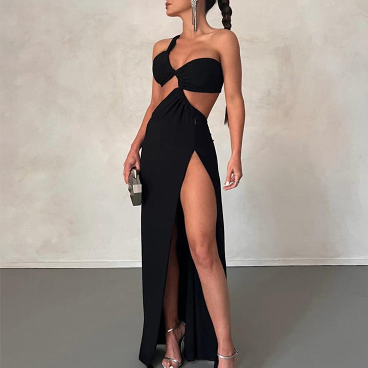 Damen Couture Maxikleid mit asymmetrischem Design und eleganter Drapierung Drune