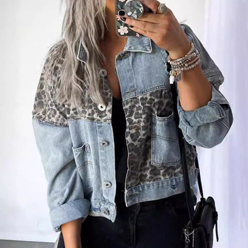 Damen Jeansjacke mit Leopardendruck und lässigem Schnitt Drune