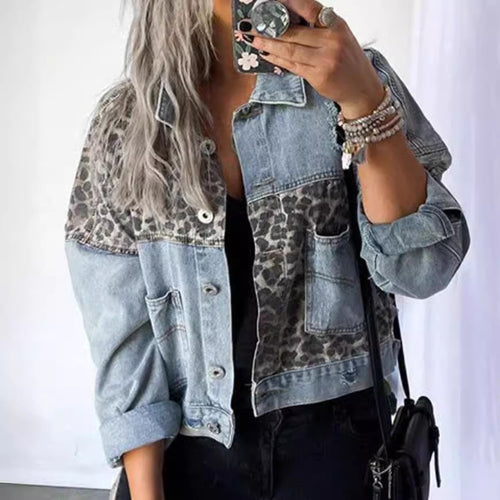 Damen Jeansjacke mit Leopardendruck und lässigem Schnitt Drune