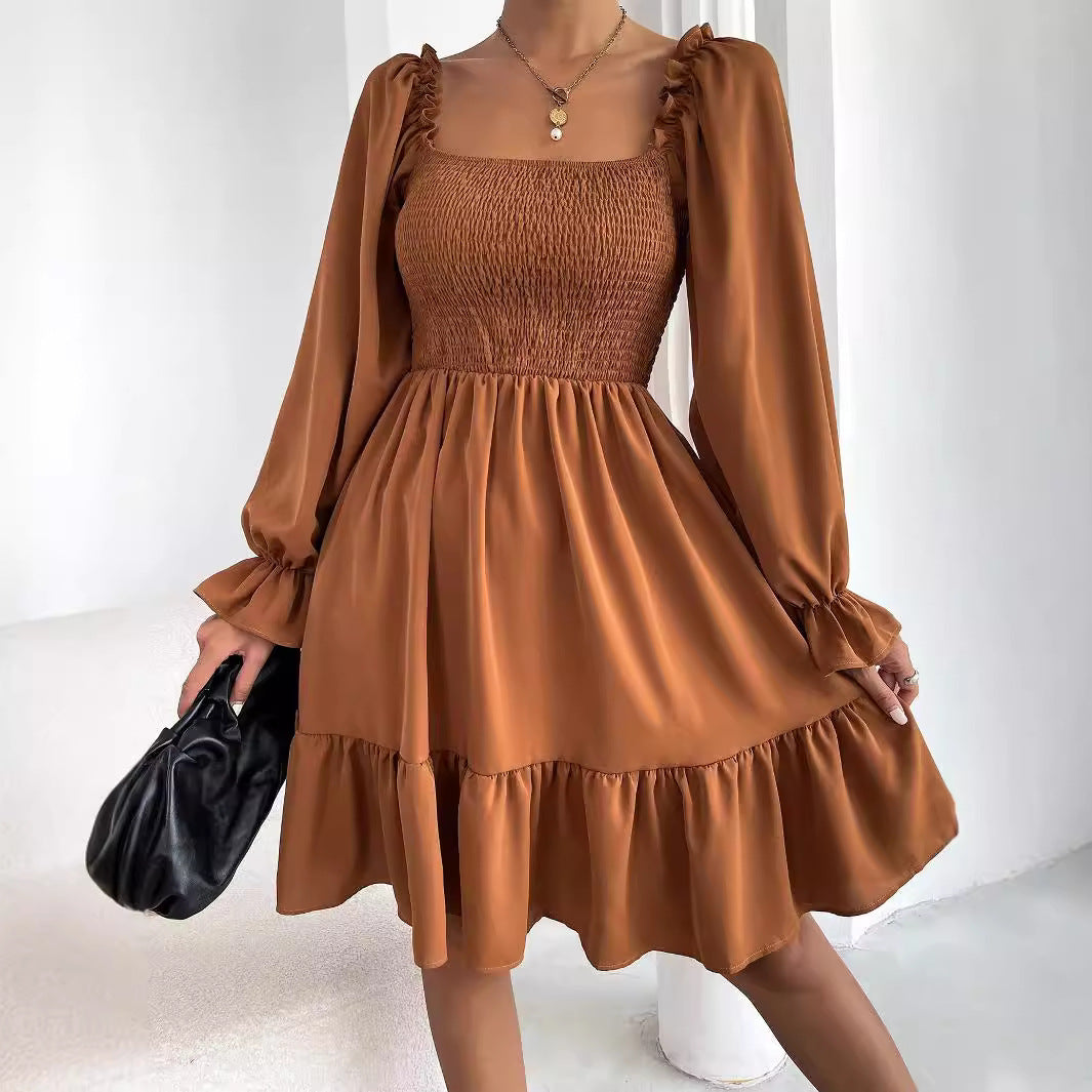 Damen Luftiges Minikleid mit Puffärmeln und Rüschendetails Drune