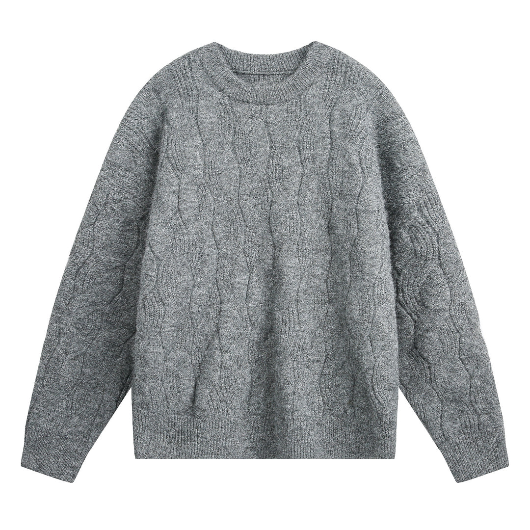 Unisex Oversize Zopfmuster-Strickpullover mit Rundhals und texturierter Struktur Drune