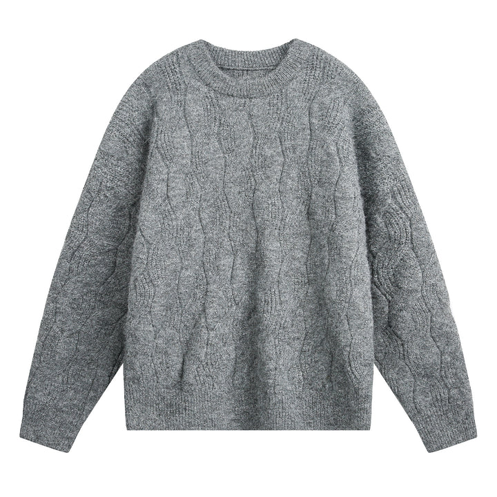 Unisex Oversize Zopfmuster-Strickpullover mit Rundhals und texturierter Struktur Drune