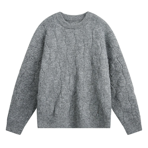 Unisex Oversize Zopfmuster-Strickpullover mit Rundhals und texturierter Struktur Drune