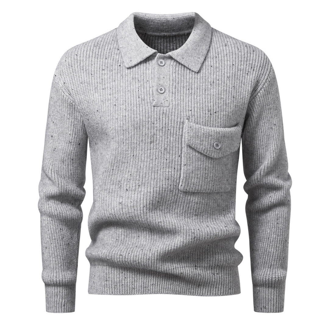 Herren Polokragen-Pullover aus Rippenstrick mit aufgesetzter Brusttasche Drune