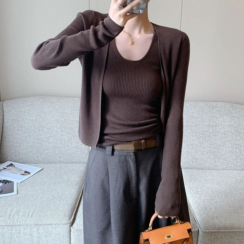 Damen leichter, lässiger Cardigan mit feiner Rippstruktur Drune