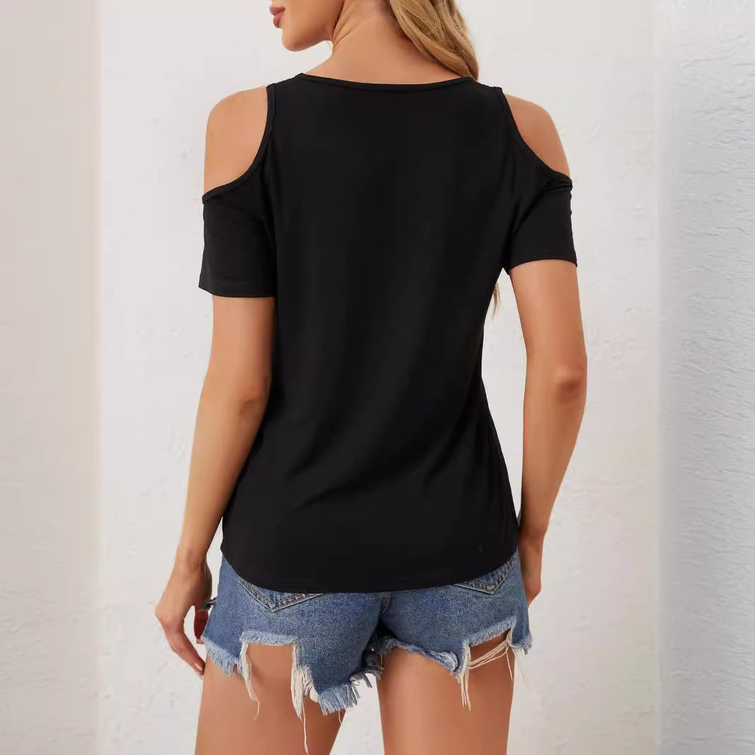 Damen nan leichtes Jerseyshirt mit offenen Schultern, tiefem V-Ausschnitt und gehäkeltem V‑Einsatz Drune