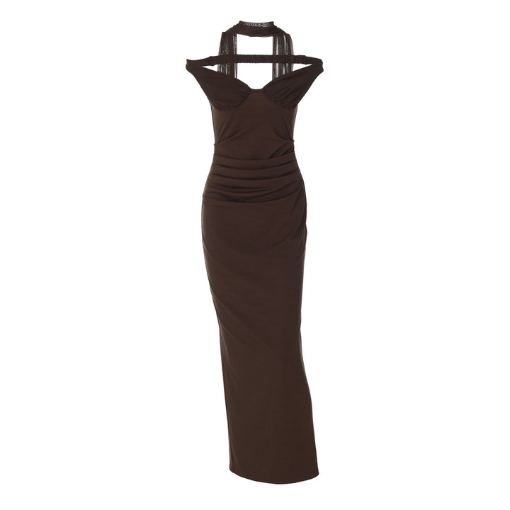 Damen Elegantes Abendkleid mit schulterfreier Drapierung Drune