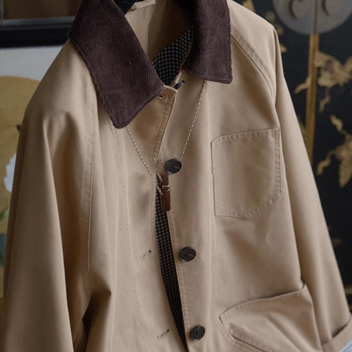 Herren Chorejacke mit Cordkragen, Raglanärmeln und aufgesetzten Taschen Drune