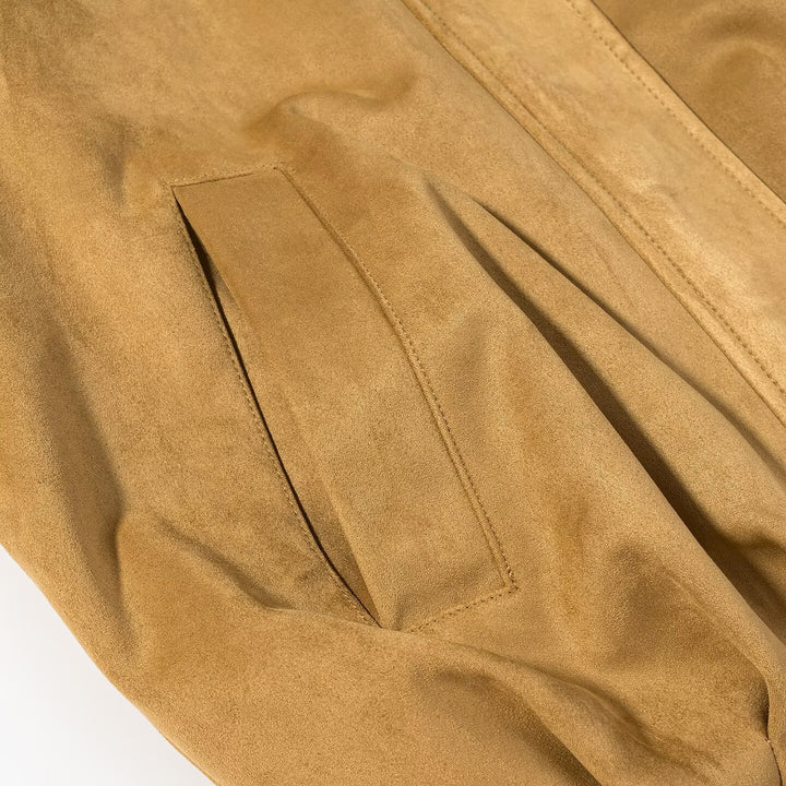 Damen nan kurze Blousonjacke aus Veloursoptik mit Hemdkragen, Raglanärmeln und elastischem Saum Drune