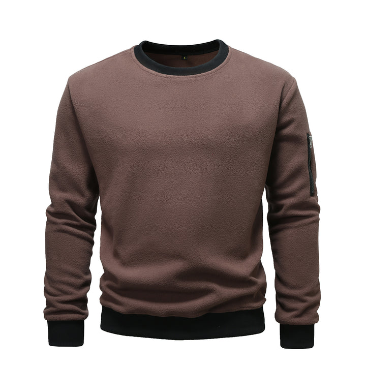 Herren nan Fleece-Sweatshirt mit Rundhalsausschnitt und Ärmeltasche mit Reißverschluss Drune