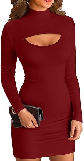 Damen figurbetontes Minikleid mit hochgeschlossenem Ausschnitt und Cut-Out Drune