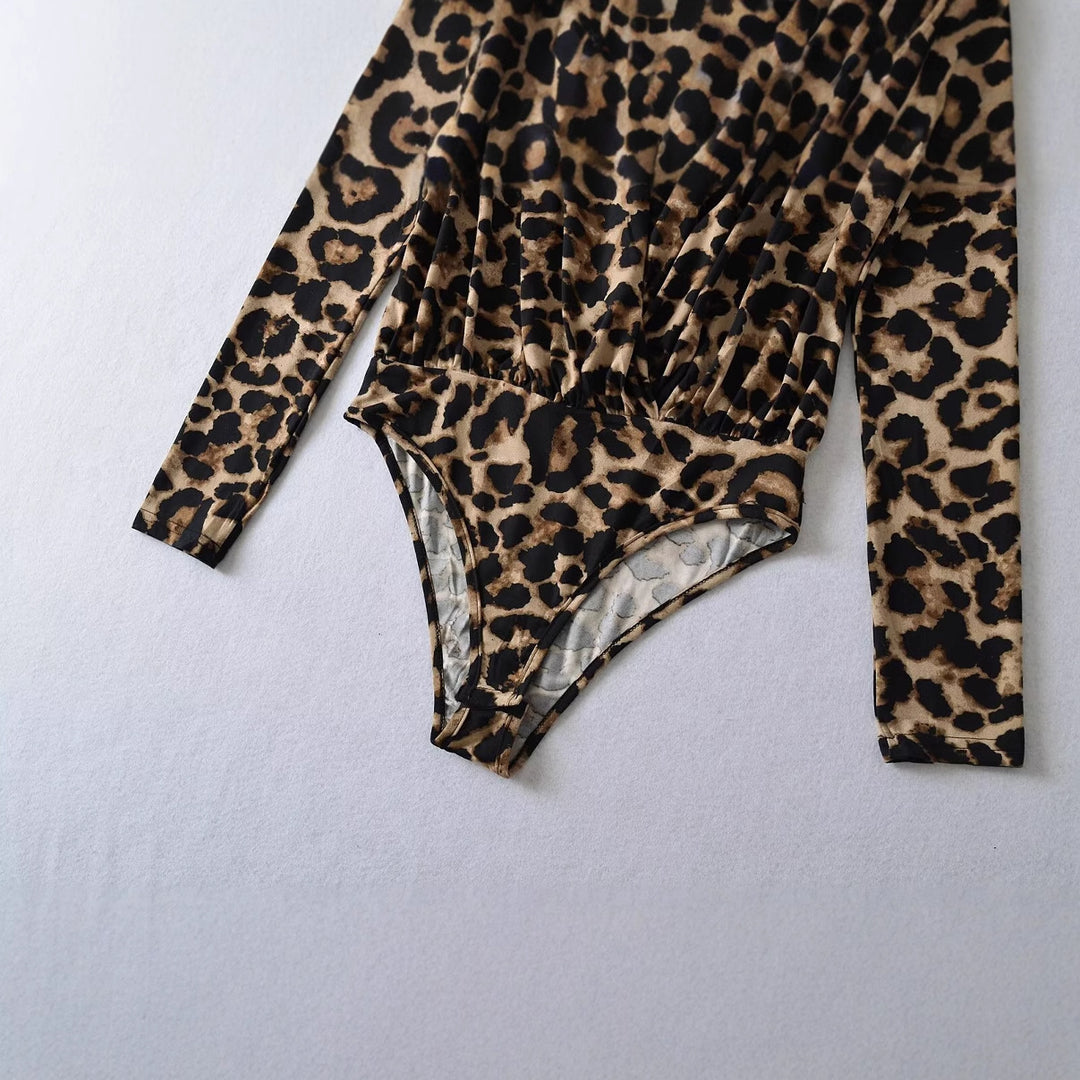 Damen Body mit elegantem Leopardenmuster und tiefem V-Ausschnitt Drune