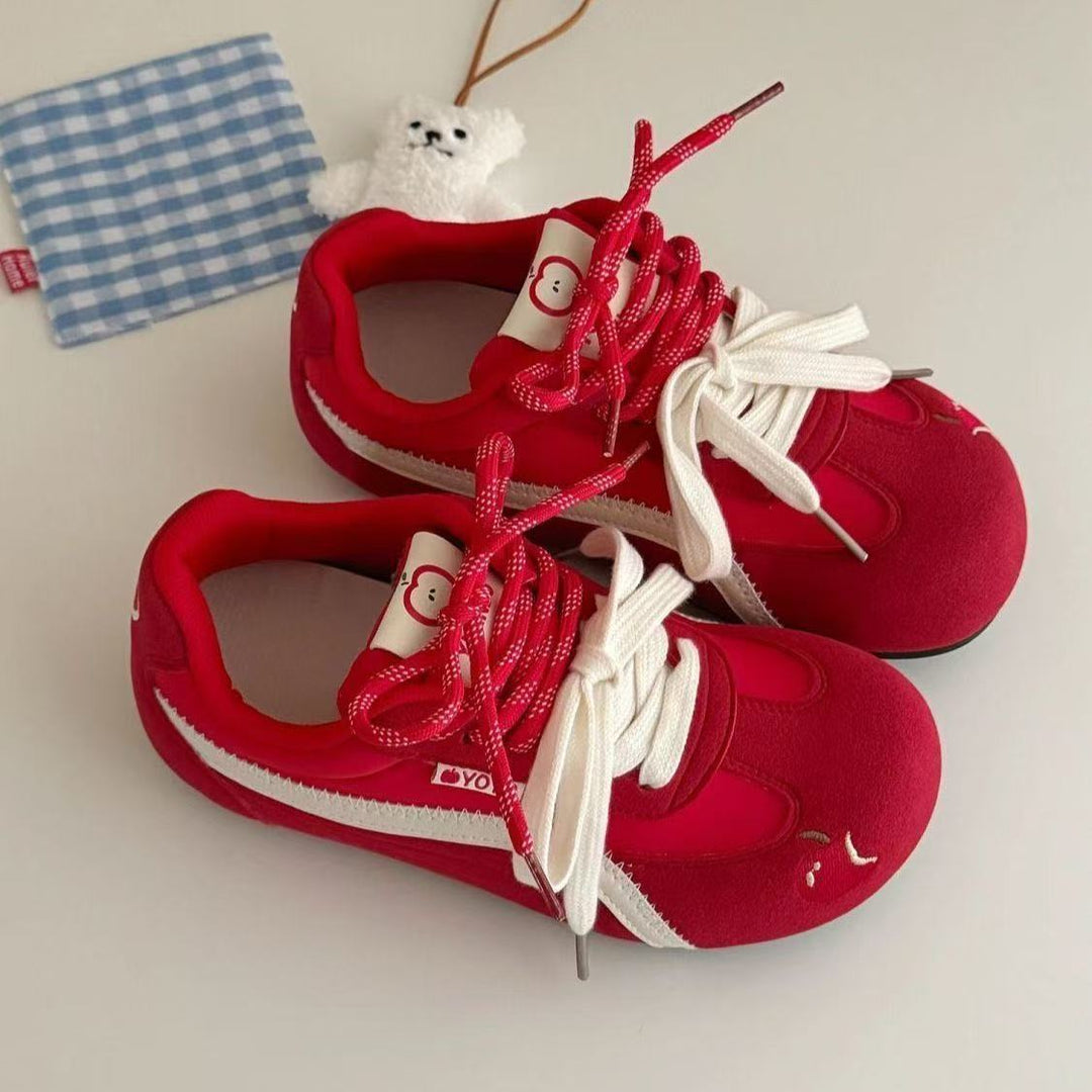 Damen Retro Pastell‑Sneaker mit Veloursoptik, gepolstertem Komfortfußbett und Herz‑Patch Drune