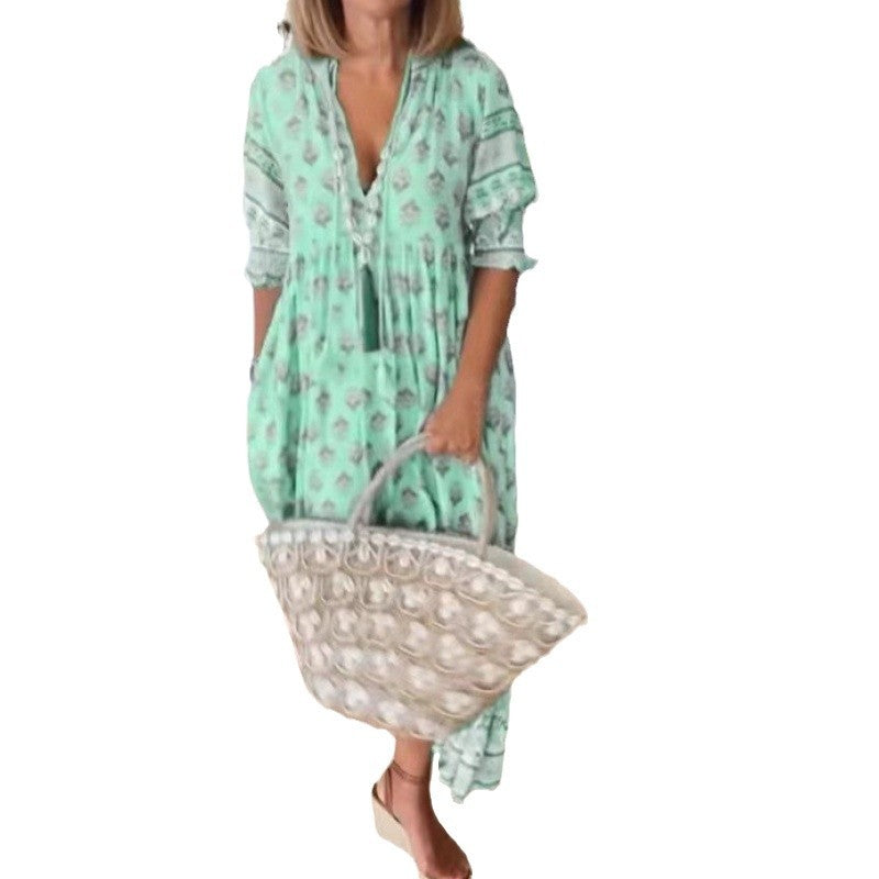 Damen Luftiges Tunika-Kleid mit floralen Mustern und feinen Rüschendetails Drune