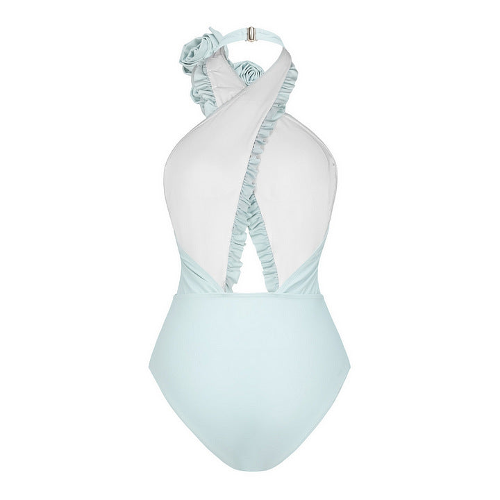 Damen Einteiliger Badeanzug mit floralem Cut-Out und Rüschen Drune