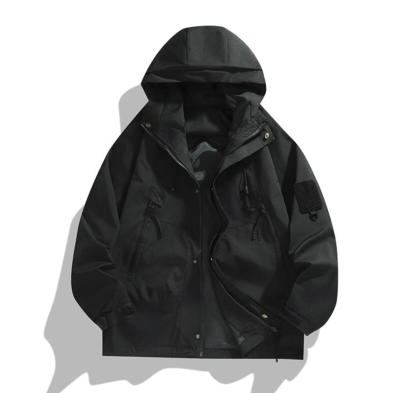 Herren atmungsaktive Utility-Kapuzenjacke mit verdecktem Reißverschluss, Multi-Taschen und verstellbaren Ärmelabschlüssen Drune