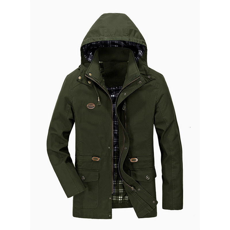 Herren Kapuzen-Transitionparka mit kariertem Innenfutter und Utility-Taschen Drune