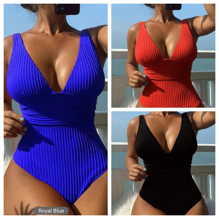 Damen Hochgeschnittener Badeanzug mit strukturiertem Rippdesign Drune