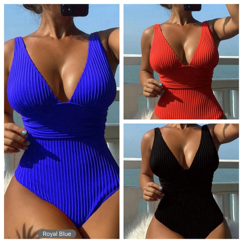 Damen Hochgeschnittener Badeanzug mit strukturiertem Rippdesign Drune