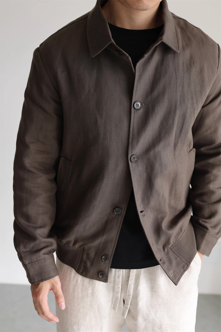 Herren Leichte Leinenjacke mit Hemdkragen und durchgehender Knopfleiste Drune