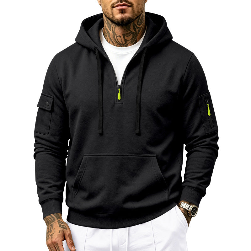 Herren Performance-Hoodie mit Halbreißverschluss, Utility-Ärmeltaschen und Kängurutasche Drune