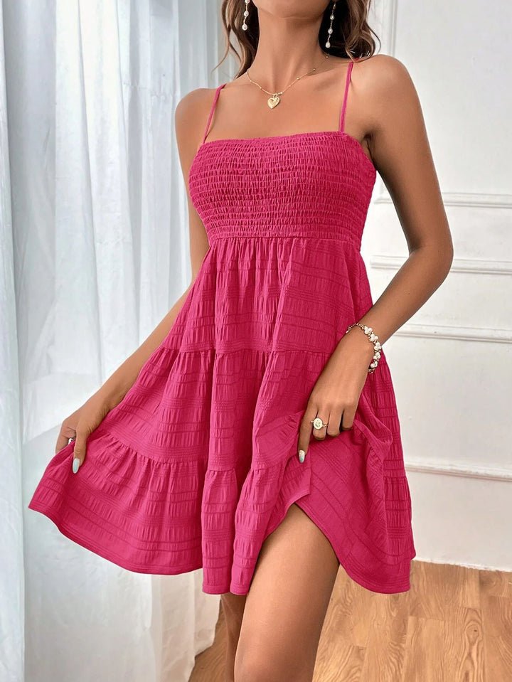 Damen Freizeitkleid mit Schmalen Trägern und Rüschendetails Drune