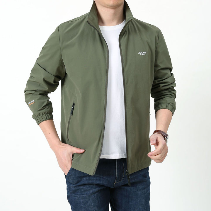 Herren leichte Zip-Übergangsjacke mit hohem Stehkragen und Reißverschlusstaschen Drune