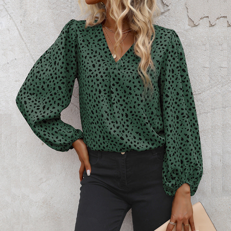 Damen Elegante V-Ausschnitt Bluse mit Puffärmeln Drune