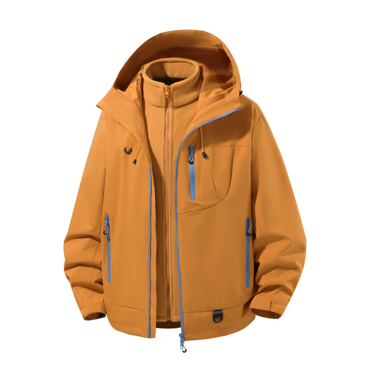 Herren zweiteiliger wasserdichter Softshell-Parka mit herausnehmbarer Fleece-Innenjacke, verstellbarer Kapuze und Multifunktions-Taschen Drune