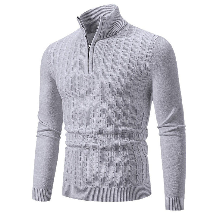 Herren nan Zopfmuster-Strickpullover mit Stehkragen und Halbzip Drune