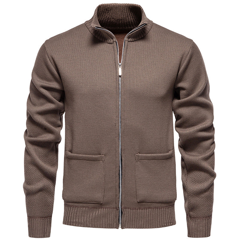 Herren nan feinstrukturierter Reißverschluss-Strickcardigan mit Stehkragen und aufgesetzten Taschen Drune