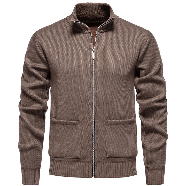 Herren nan feinstrukturierter Reißverschluss-Strickcardigan mit Stehkragen und aufgesetzten Taschen Drune
