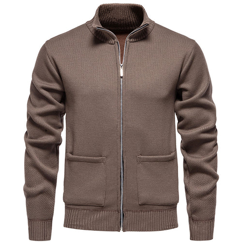 Herren nan feinstrukturierter Reißverschluss-Strickcardigan mit Stehkragen und aufgesetzten Taschen Drune