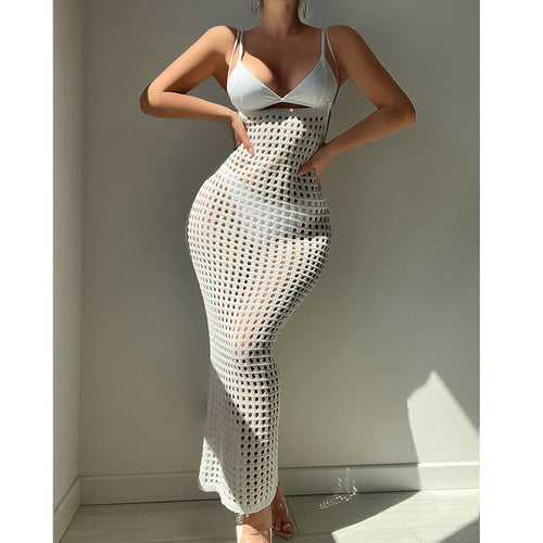 Damen figurbetontes Häkelkleid mit transparentem Design Drune
