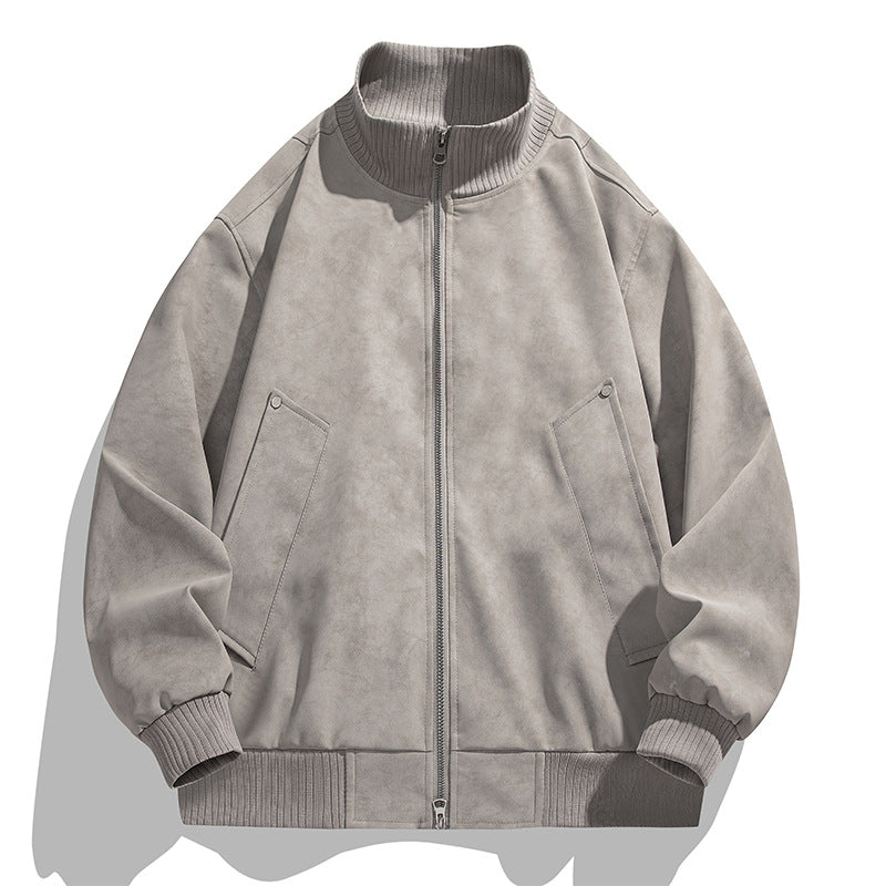 Herren Oversized Wildlederoptik-Bomberjacke mit Stehkragen und gerippten Bündchen Drune