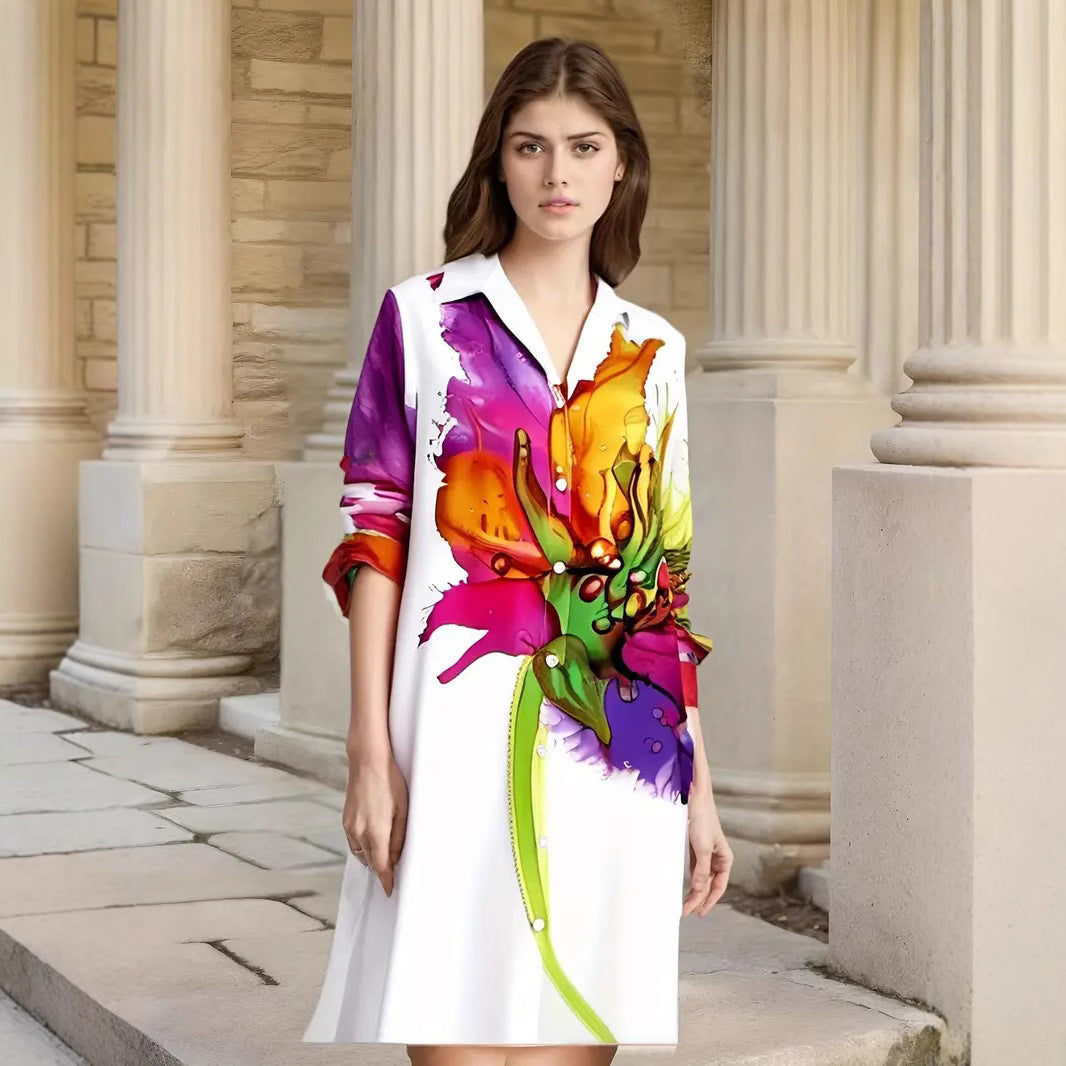 Damen Elegante Hemdblusenkleid mit floralem Design Drune