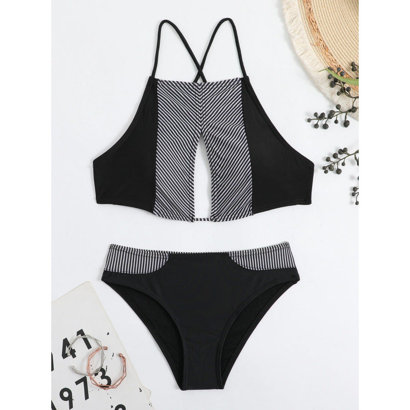 Damen Sport-Bikini mit modischem Streifen-Design und verstellbaren Trägern Drune
