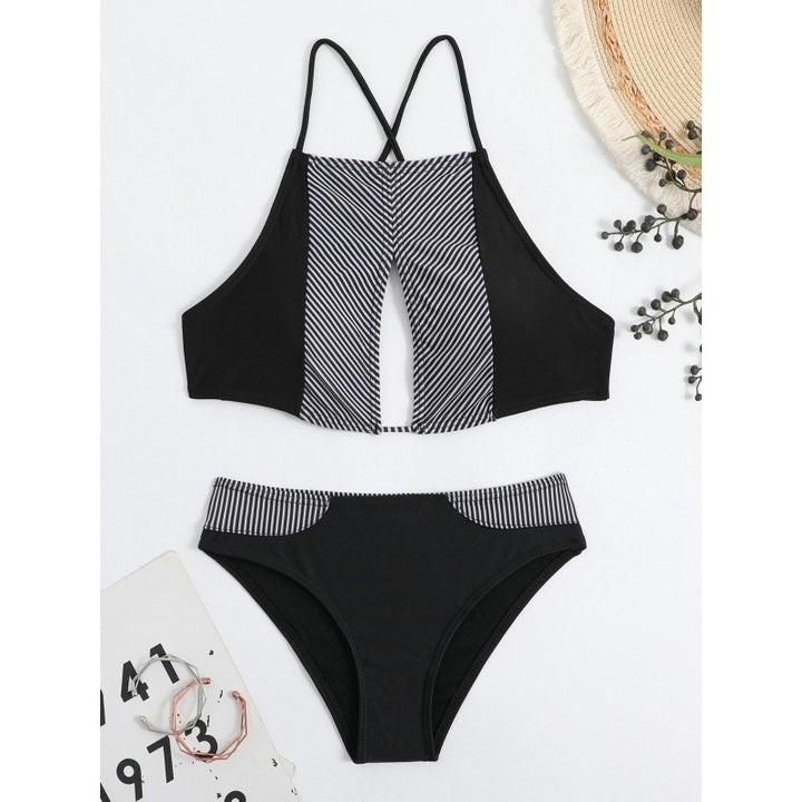 Damen Sport-Bikini mit modischem Streifen-Design und verstellbaren Trägern Drune