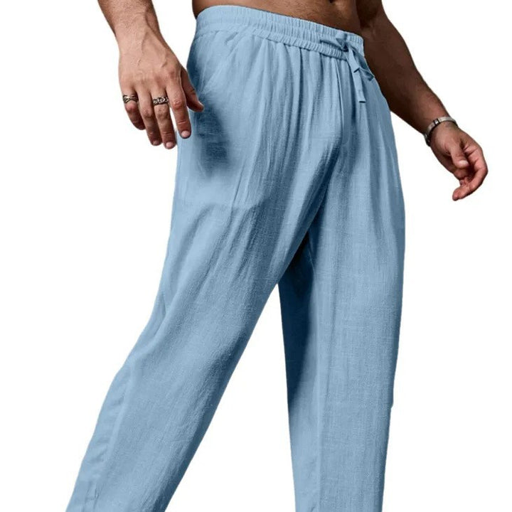 Herren entspannte Leinenmix-Yogahose mit Kordelzug, Elastikbund und geradem Bein Drune