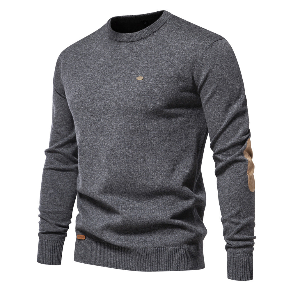 Herren Rundhals Pullover aus feiner Baumwolle mit eleganten Ellbogenpatches Drune