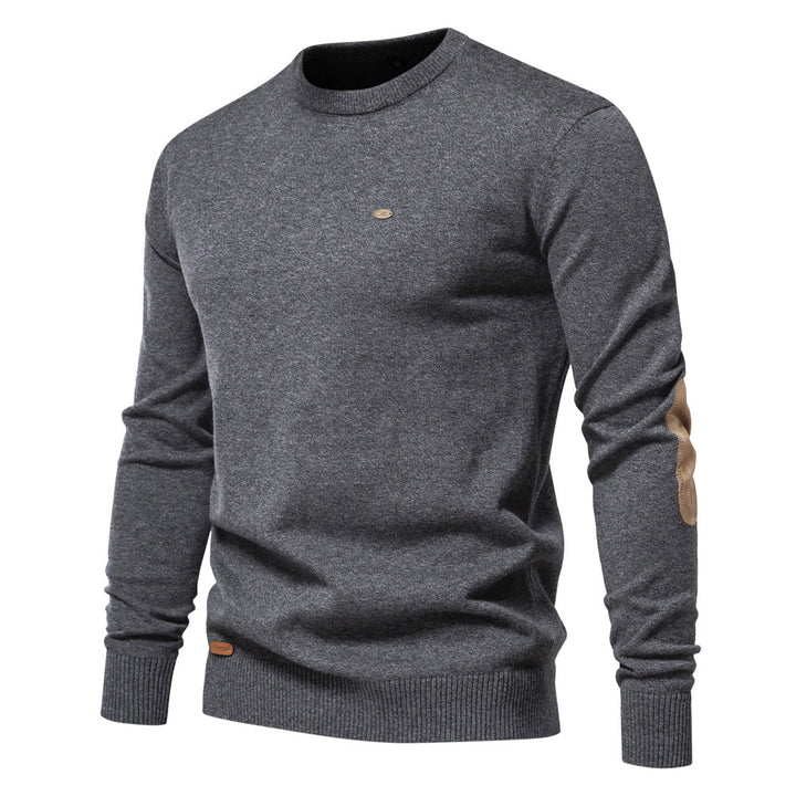 Herren Rundhals Pullover aus feiner Baumwolle mit eleganten Ellbogenpatches Drune
