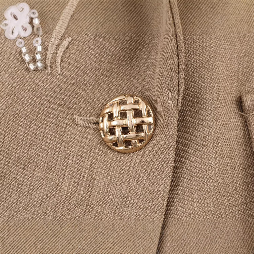 Damen Ärmelloser Weste-Blazer und Weite Stickhose Zweiteiler Drune